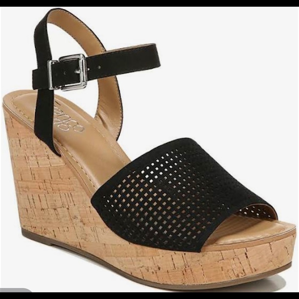 Franco Sarto Black Suede Wedge Sandal- Size 8M